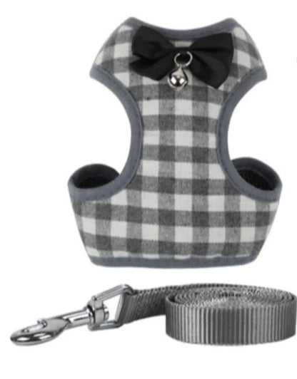 Dog Leash with Checkered Bowtie Harness for Pets